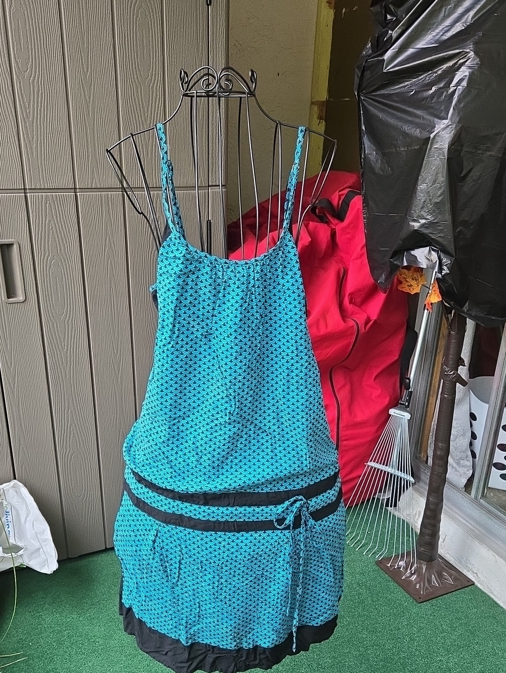 Mayabay Teal and Black Patterned Summer Dress